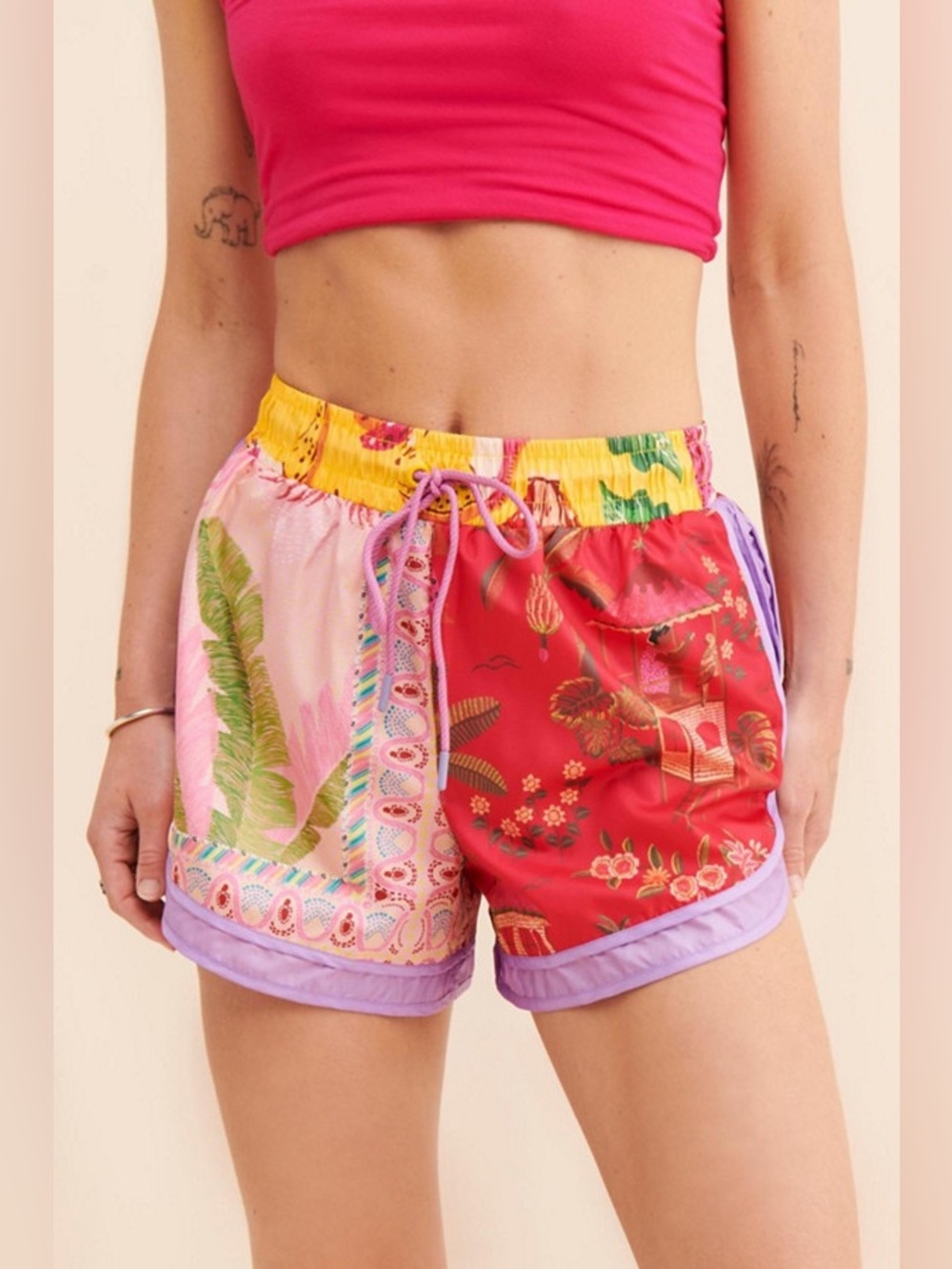 Farm Rio x Anthropologie Mixed Scarves Summer Printed Shorts sz XS